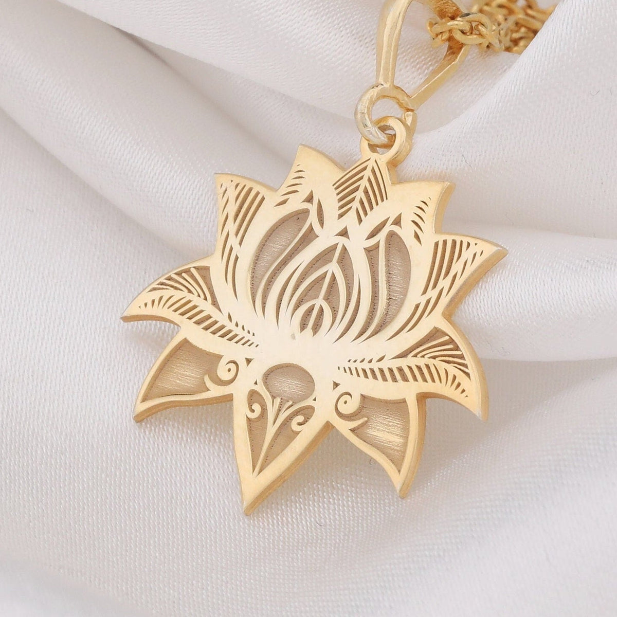 Lotus Flower Necklace: 14K Gold with lotus flower yoga talisman amulet collectible - View 153