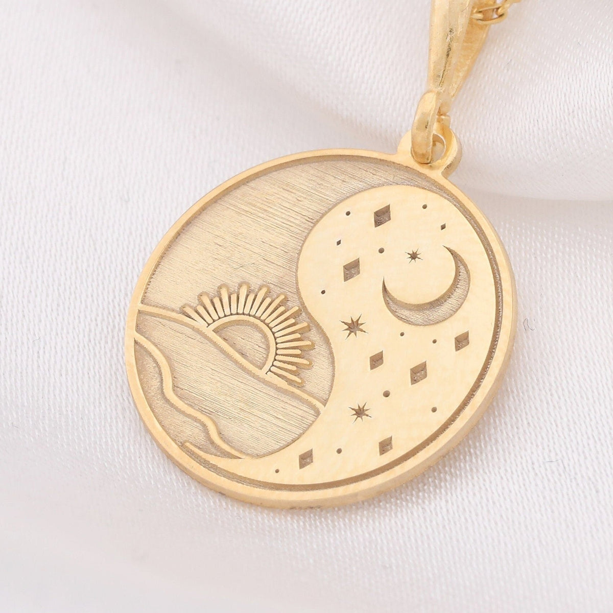 Sun and Moon Necklace: 14K Gold with celestial gift silver celestial talisman amulet - View 153