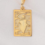 Death Tarot Major Arcana Pendant Necklaces 14K 14K Gold Plated skull holding a crescent moon pendant with stars and death theme necklace