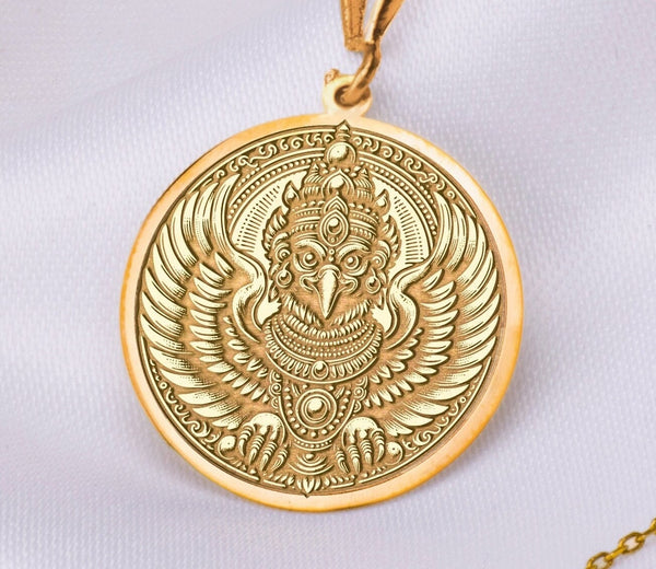 Garuda Bird Necklace: 14K Gold with narayana chakra amulet talisman spiritual amulet - View 48