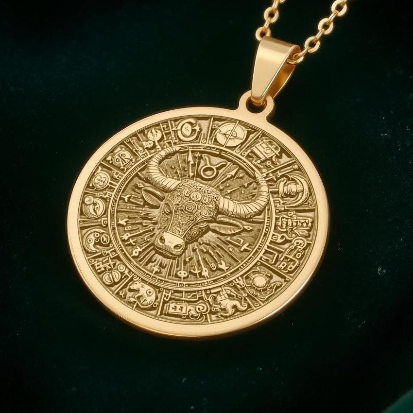 Taurus Zodiac Necklace: 14K Gold The Bull Charm - View 2