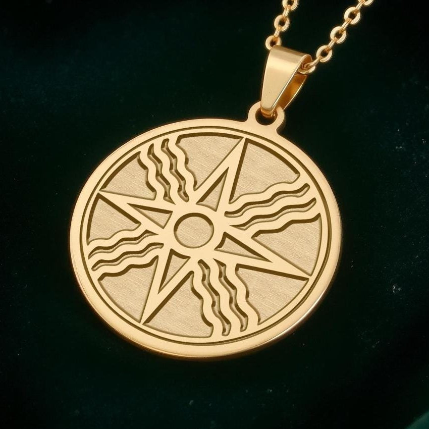 Star of Shamash Necklace: 14K Gold Mesopotamian Sun God Pendant - View 2