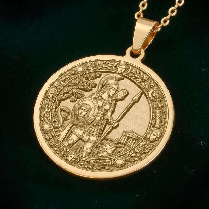 Athena Necklace: 14K Gold Goddess of Wisdom Pendant - View 2