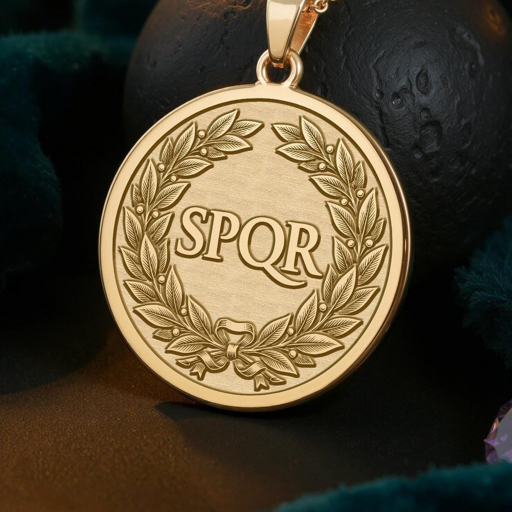 SPQR Necklace: 14K Gold Roman Laurel Wreath Pendant - View 214