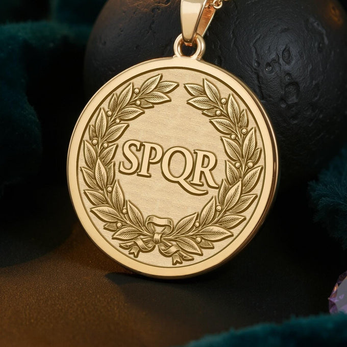 SPQR Necklace: 14K Gold Roman Laurel Wreath Pendant - View 214