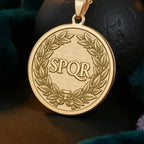 SPQR Necklace: 14K Gold Roman Laurel Wreath Pendant - View 214
