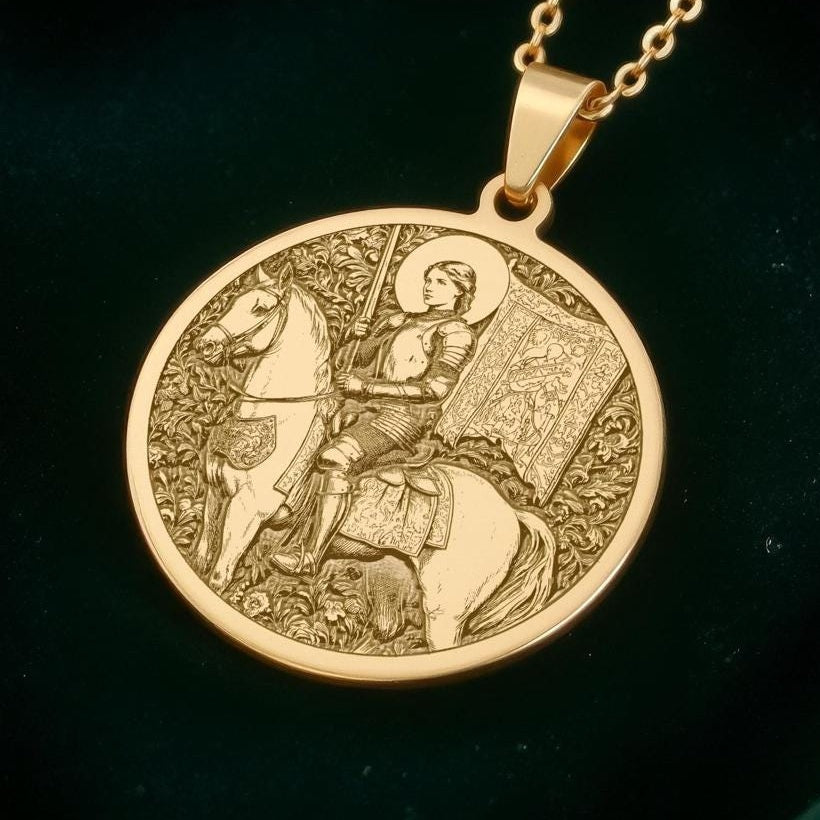 Joan of Arc Necklace: 14K Gold Equestrian Saint Pendant - View 48