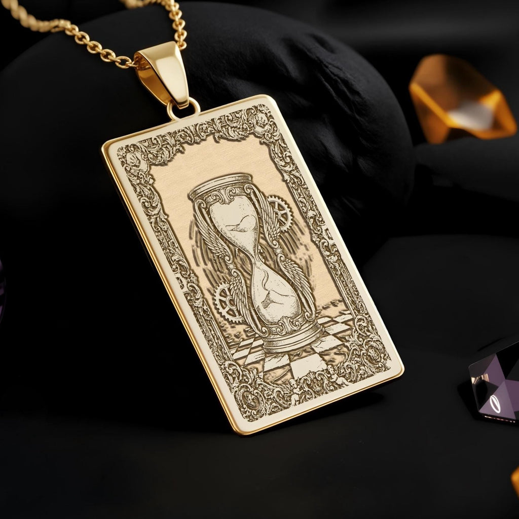 Hourglass Necklace: 14K Gold Sands of Time, Memento Mori - View 2