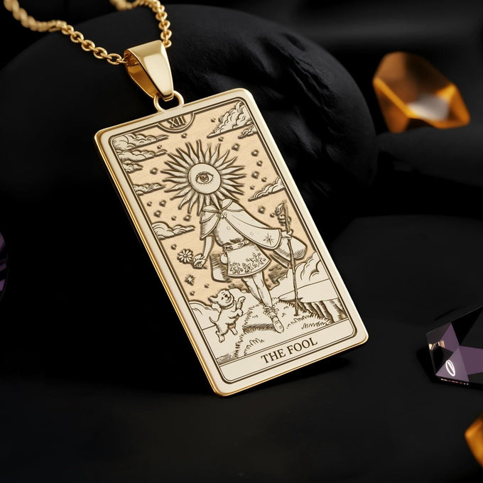 The Fool Tarot Card Necklace: 14K Gold Major Arcana, New Beginnings Charm - View 2