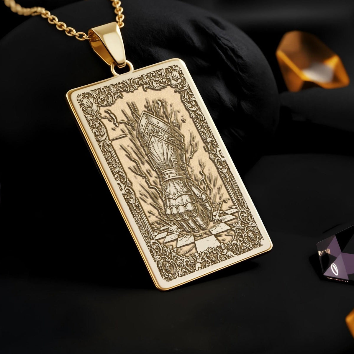 Gauntlet of Power Necklace: 14K Gold Fantasy Artifact, Gamer Strength Pendant - View 2