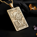 Strength Tarot Card Necklace: 14K Gold Lion and Maiden, Inner Power Charm - View 2