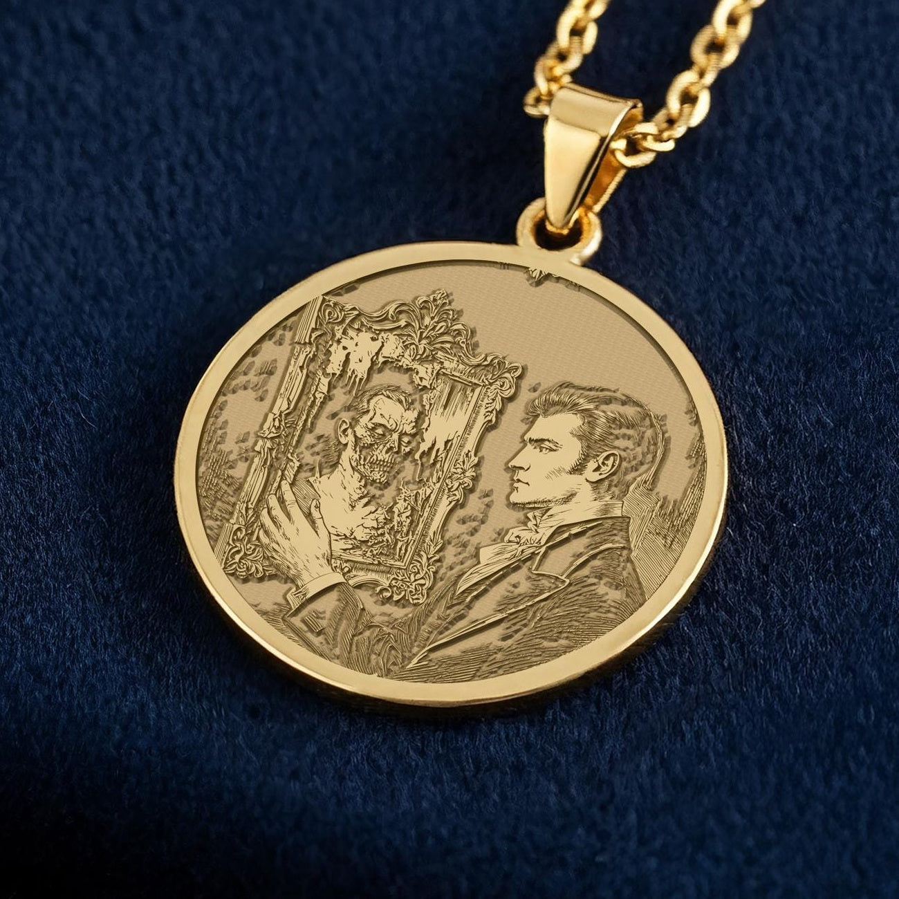 Personalized Dorian Gray Pendant Necklaces: Gold, Sterling Silver or Rose Gold Plated Medallion - View 2
