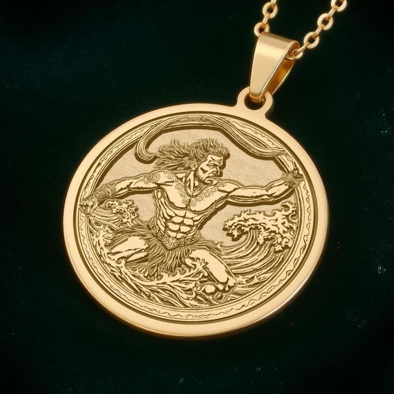 Maui Pendant Necklace: 14K Gold Polynesian Demigod, Heroic Legend - View 2