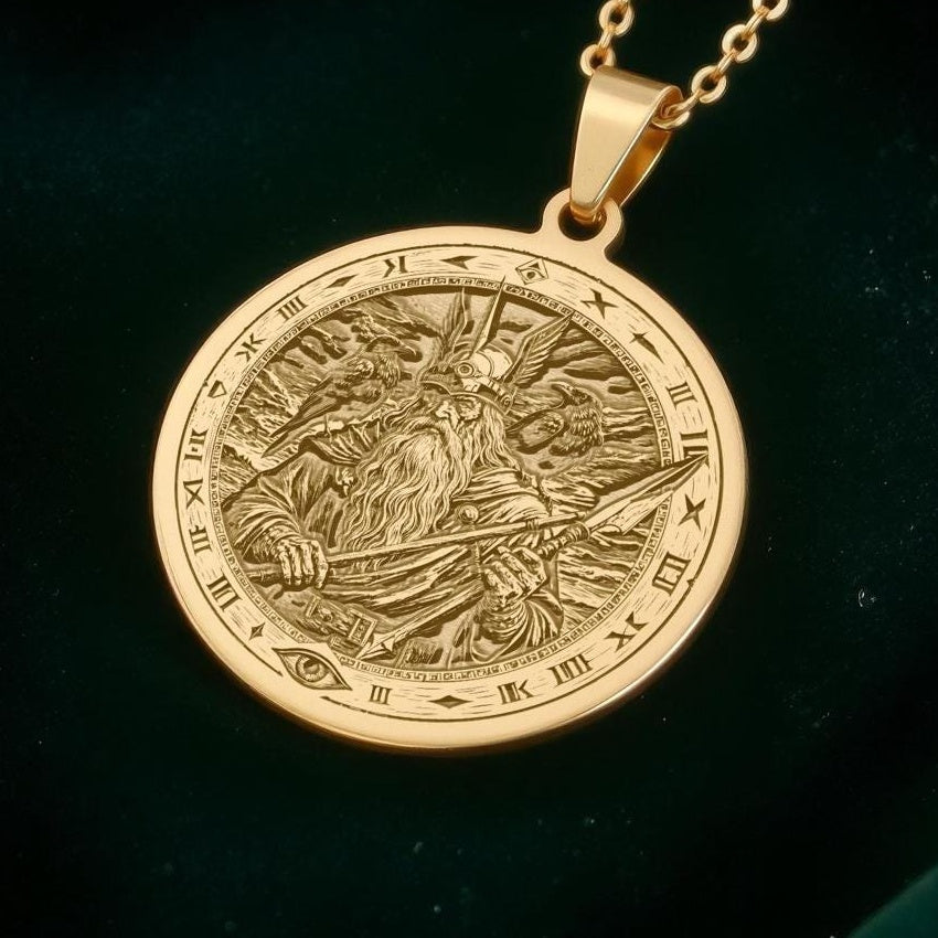 Odin Pendant Necklace: 14K Gold Allfather God, Viking Wisdom Amulet - View 2