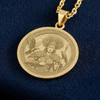 Morigan Necklace: 14K Gold Celtic Goddess Medallion, Engraved Irish Mythology Pendant, Raven Amulet for Women - View 2