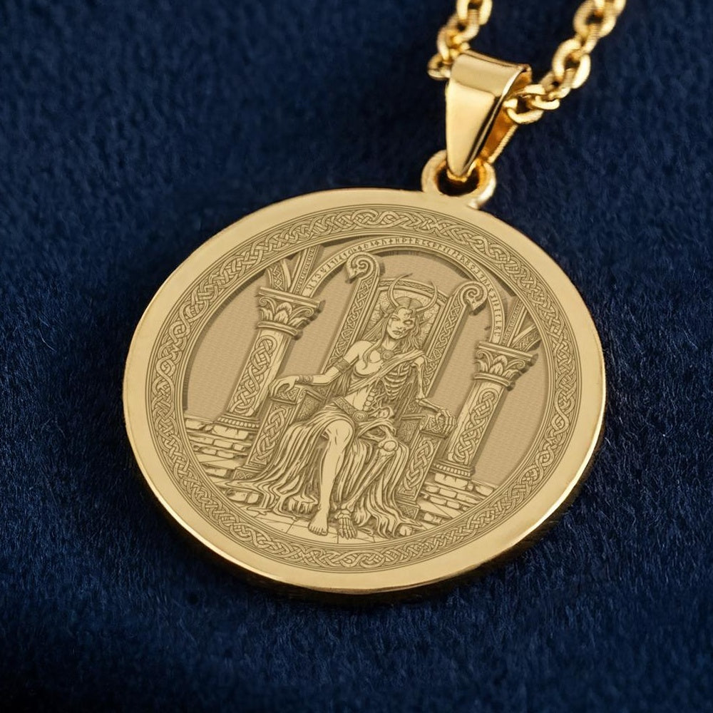 Hel Pendant Necklace: 14K Gold, Norse Underworld Goddess, Gothic Jewelry - View 2