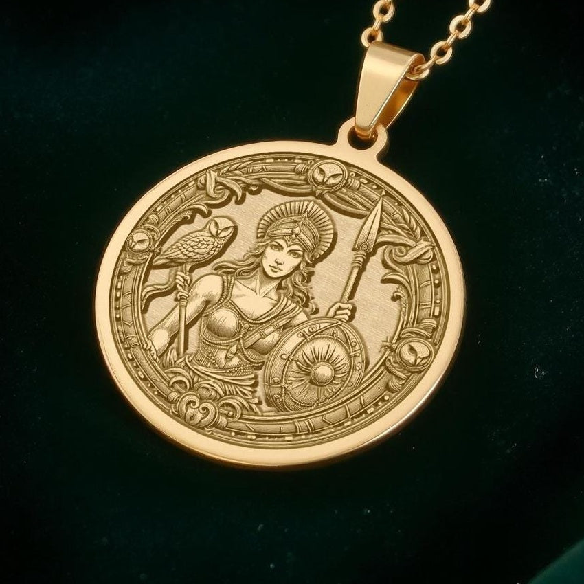 Athena Pendant Necklace: 14K Gold Greek Mythology Jewelry - View 2