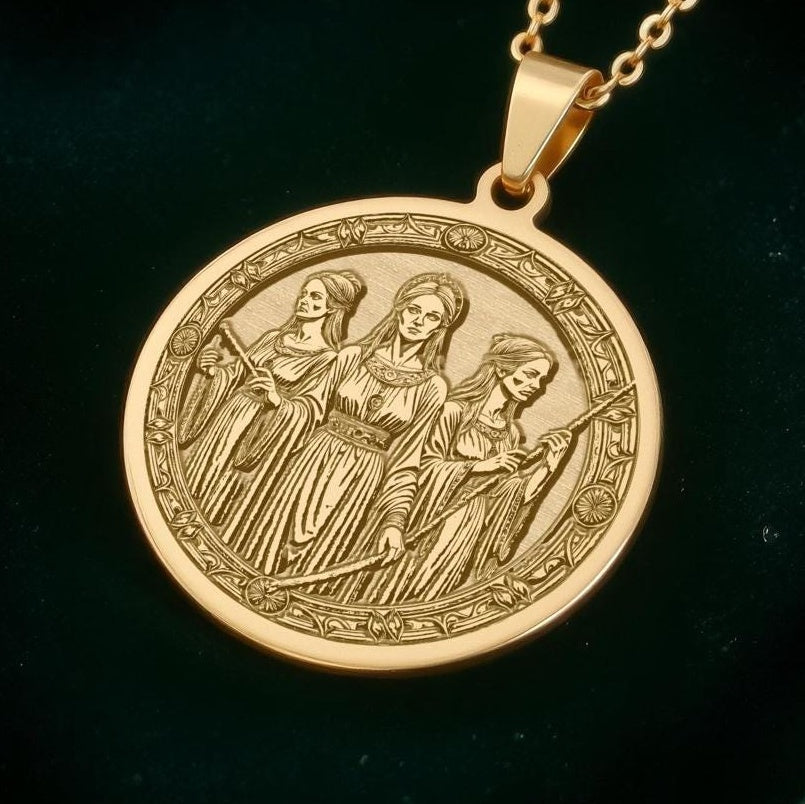 The Fates Pendant Necklace: 14K Gold Greek Moirai, Destiny Weavers Charm - View 2