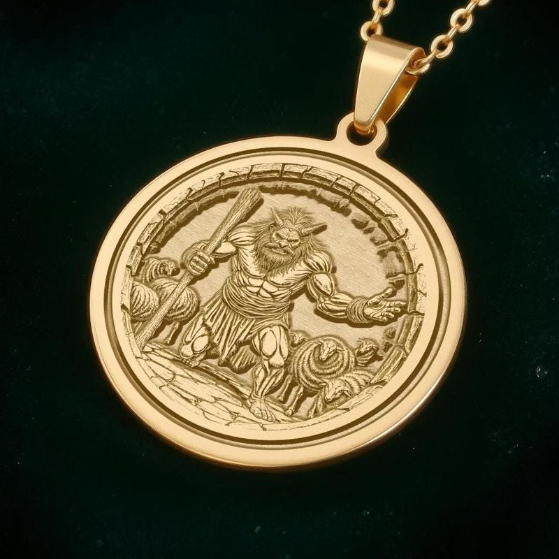 Polyphemus Pendant Necklace: 14K Gold Greek Cyclops, Monster Lore Jewelry - View 2
