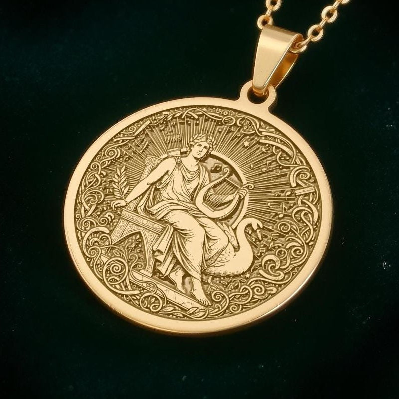Apollo Pendant Necklace: 14K Gold Personalized God of Music Medallion - View 2