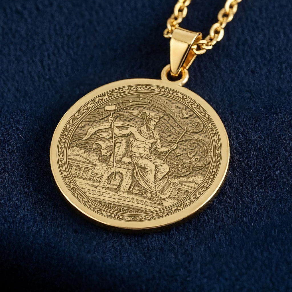 Hermes Pendant Necklace: 14K Gold, Greek Messenger God, Travel Protection Jewelry - View 2