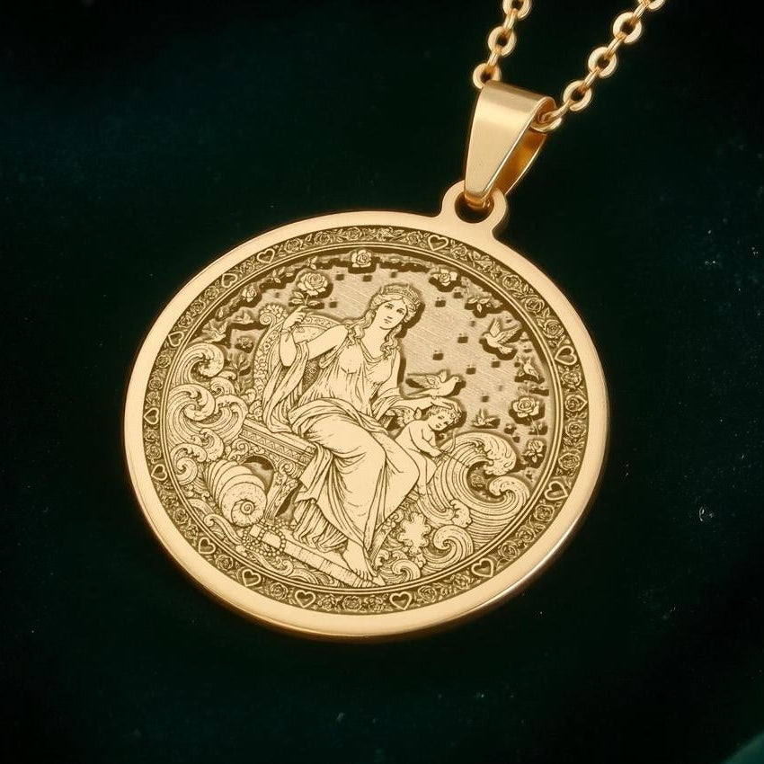 Aphrodite Pendant Necklace: 14K Gold Handcrafted Greek Goddess Venus Charm - View 2