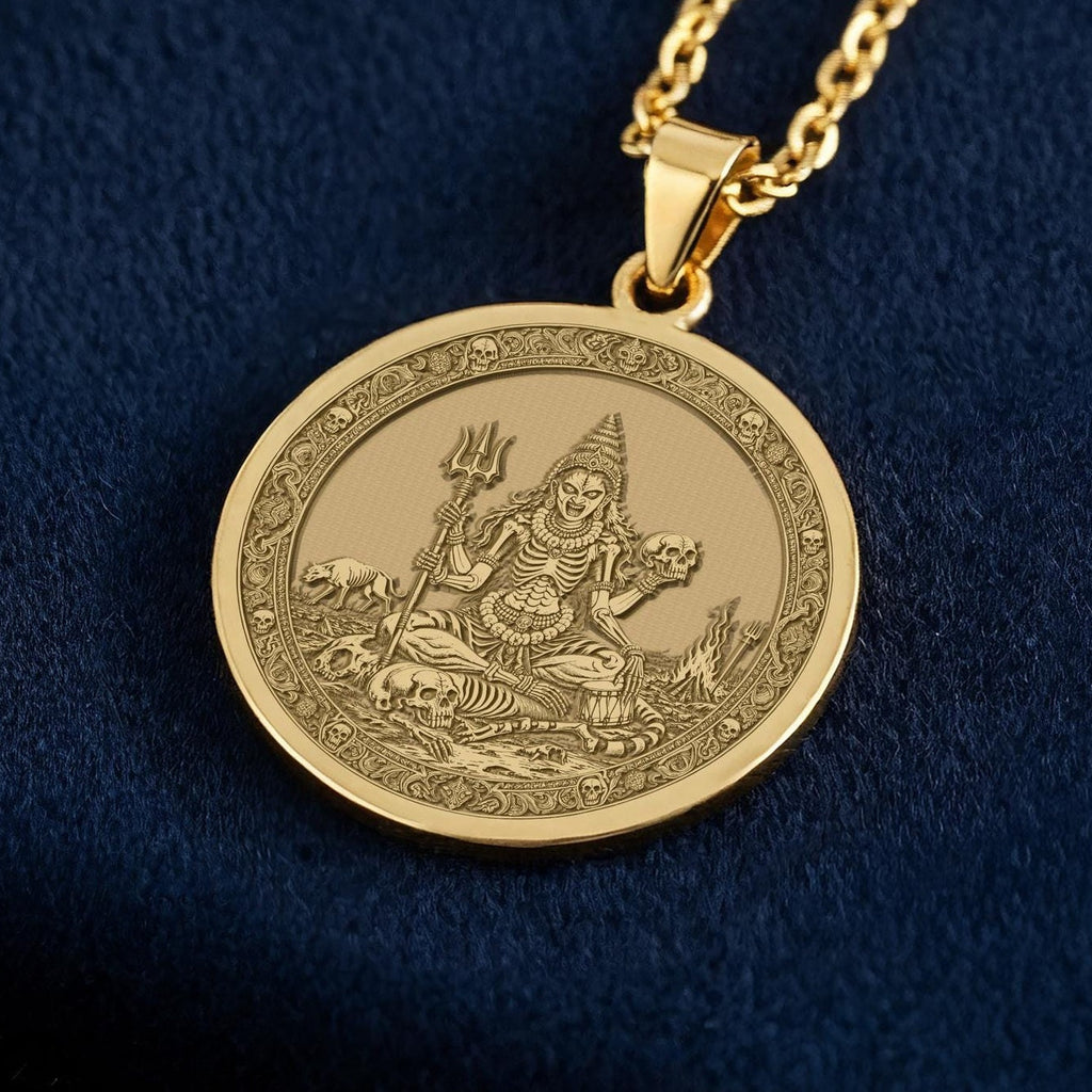 Personalized Chamunda Pendant Necklaces: 14K Solid Gold Kali Medallion, Dainty Hindu Goddess Jewelry - View 2