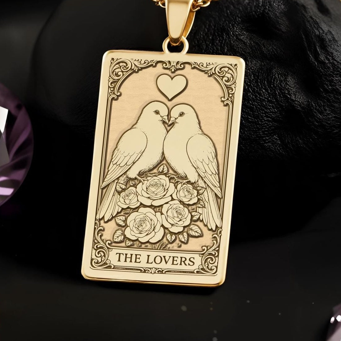 The Lovers Tarot Necklace: 14K Gold, Lovebird Charm, Soulmate Jewelry - View 2