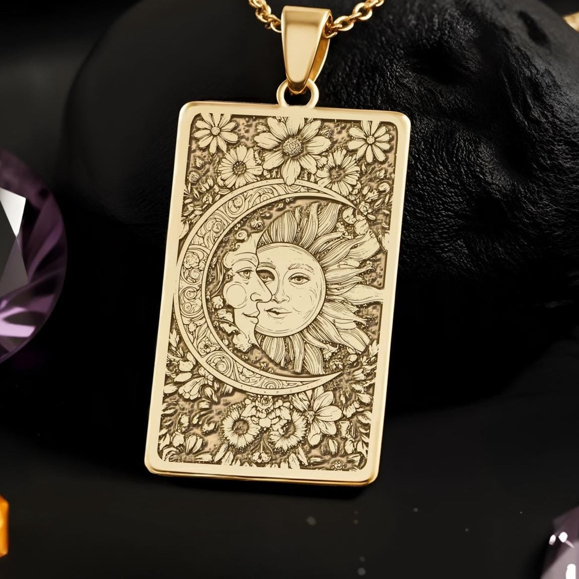 Sun and Moon Necklace: 14K Gold, Celestial Tarot Charm, Balance & Harmony Jewelry - View 2