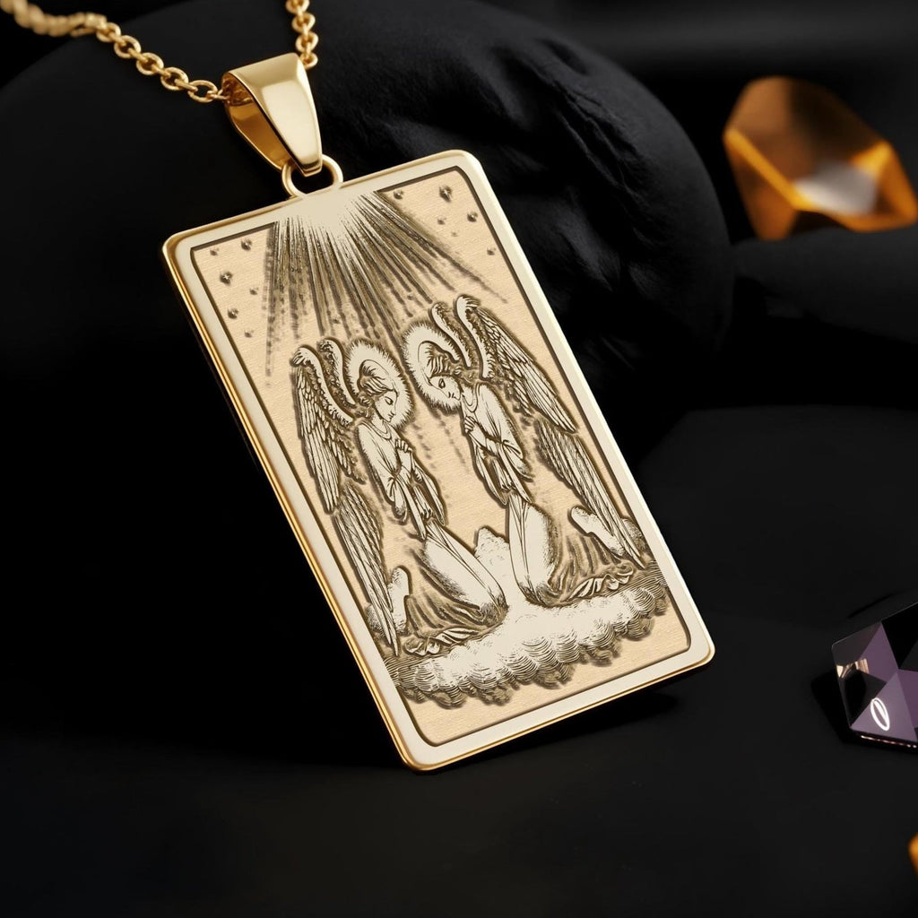 Kneeling Angels Pendant: 14K Gold, Cherubim Adoration, Religious Jewelry - View 2