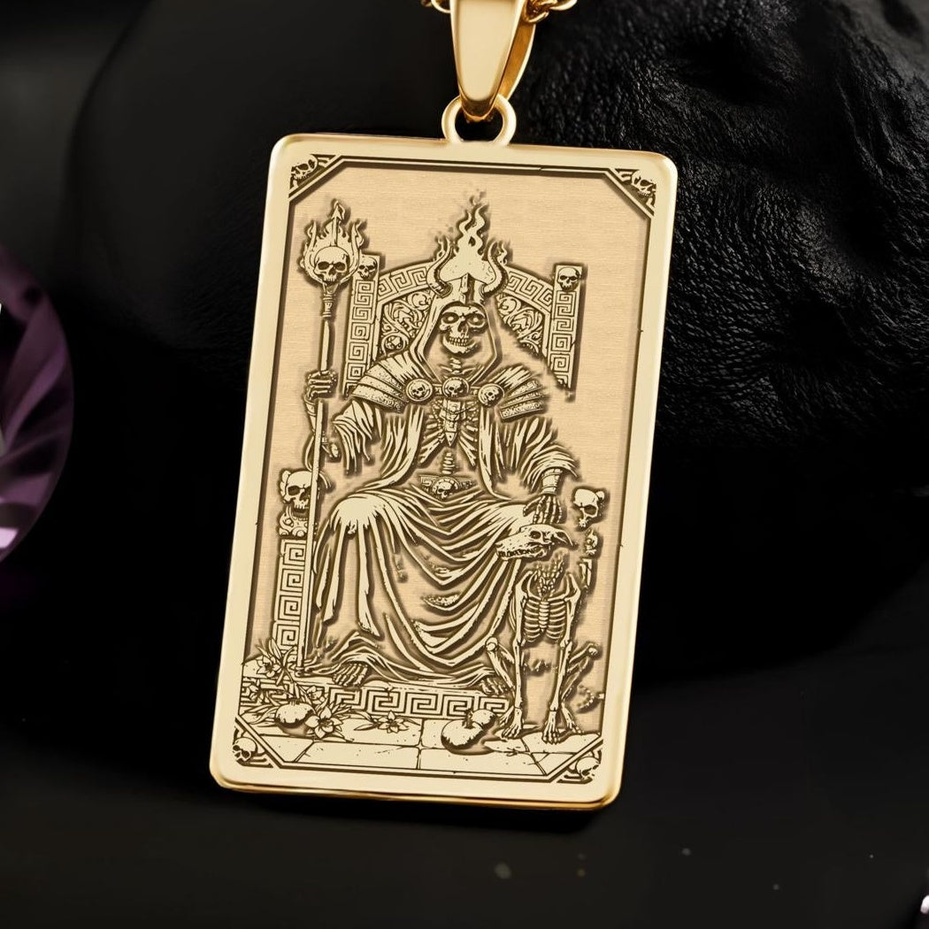 Hades Tarot Pendant Necklace: 14K Gold, Underworld God, Dark Academia Jewelry - View 2