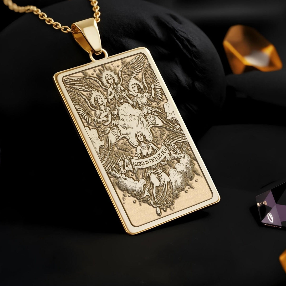 Choir of Angels Necklace: 14K Gold, Gloria Angel Charm, Sacred Music Jewelry - View 2