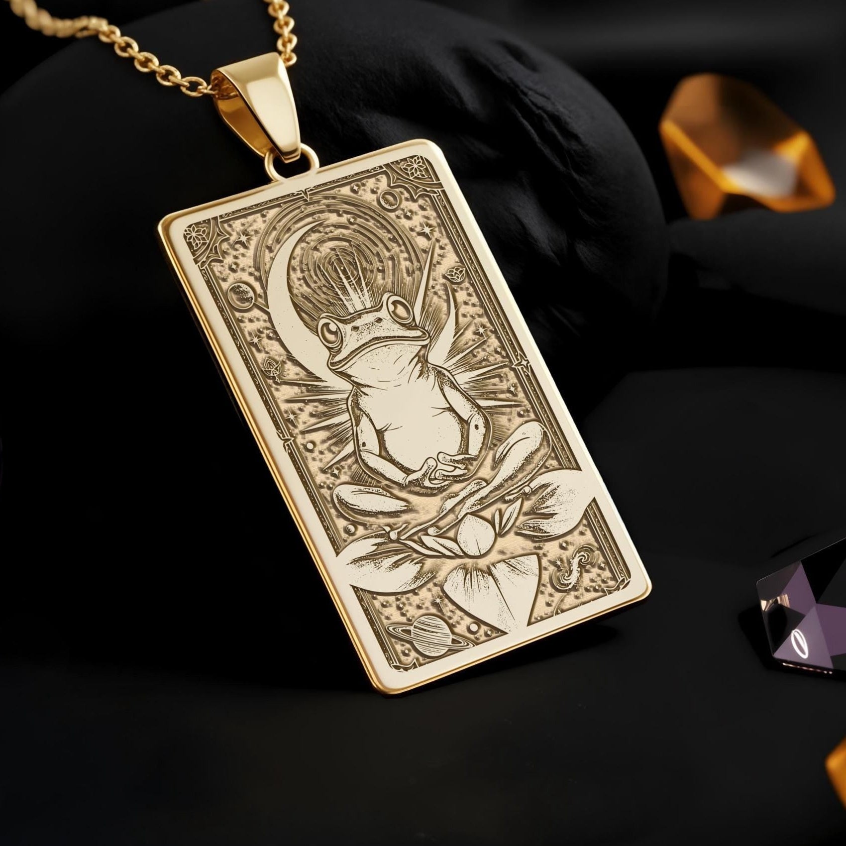 Meditation Frog Necklace: 14K Gold, Zen Animal Charm, Yoga Jewelry - View 2