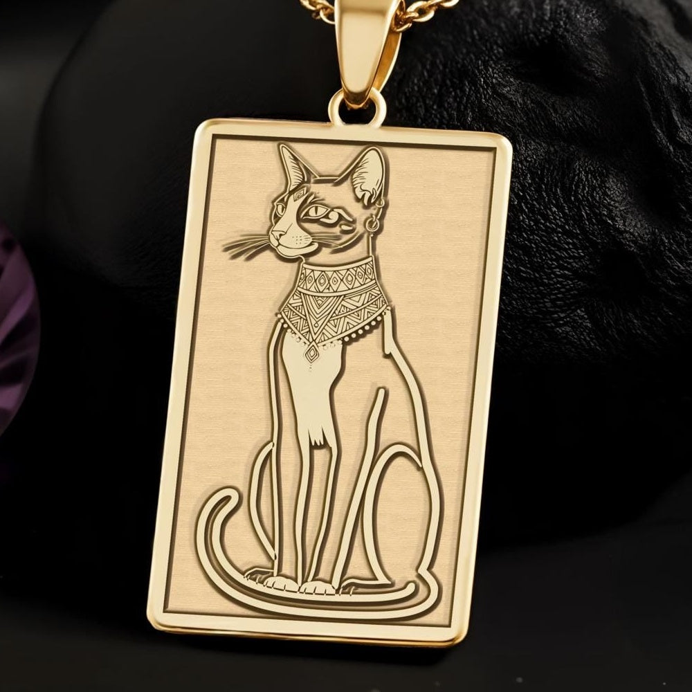 Egyptian Cat Pendant Necklace: 14K Gold, Bastet Goddess Amulet, Cat Lover Jewelry - View 2