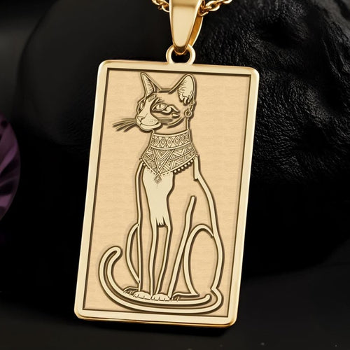 Egyptian Cat Pendant Necklace: 14K Gold, Bastet Goddess Amulet, Cat Lover Jewelry - View 2