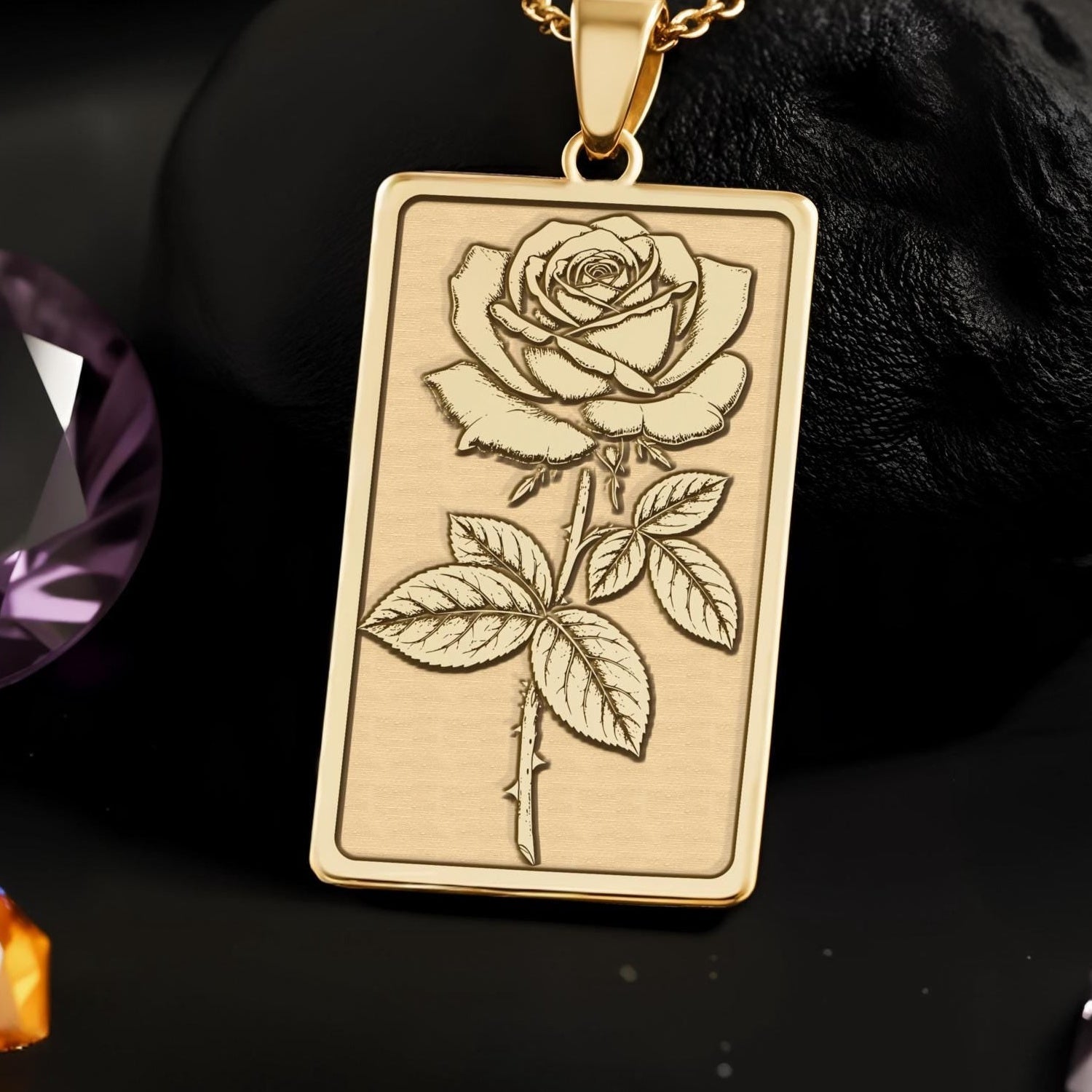 Rose Tarot Pendant Necklace: 14K Gold, Floral Love Charm, Romantic Jewelry - View 2
