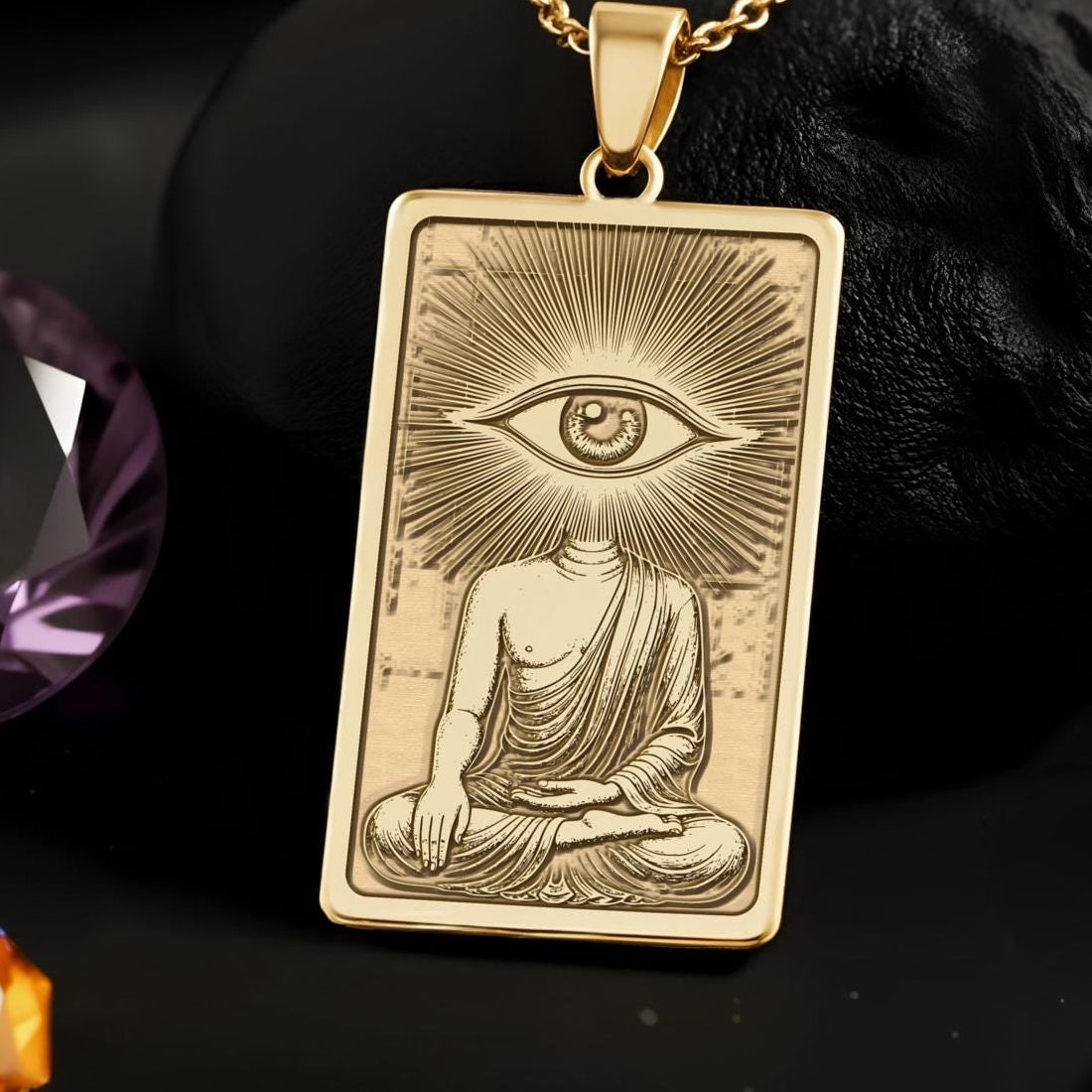 Buddha Pendant Necklace: 14K Gold, Third Eye Tarot, Spiritual Zen Jewelry - View 2