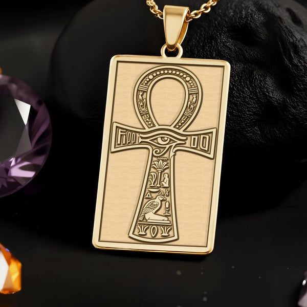 Ankh Tarot Pendant Necklace: 14K Gold, Eye of Horus Amulet, Egyptian Life Symbol - View 48