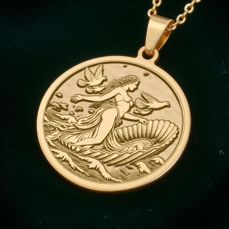 Aphrodite Pendant Necklace: 14K Gold Birth of Venus, Sea Shell Charm - View 2