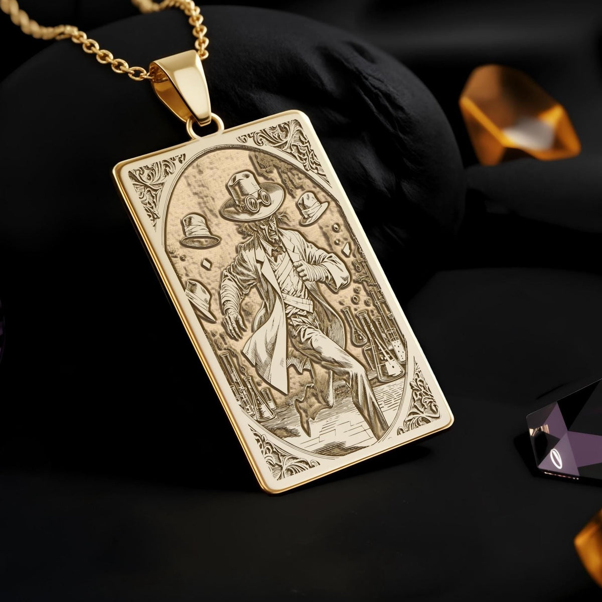 Invisible Man Sci-Fi Horror Necklace Necklaces 14K 14K Gold Plated engraved historical figure pendant necklace with ornate border