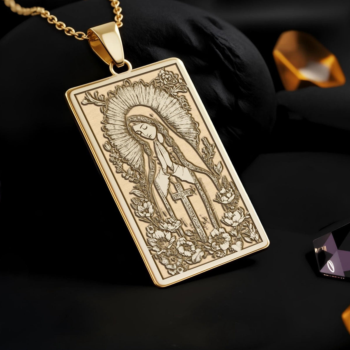 Virgin Mary Necklace: 14K Gold, Blessed Mother Charm, Catholic Faith Jewelry - View 2