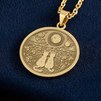 Cat Lover Pendant Necklaces: 14K Gold Moon Kitty Medallion,  Animal Jewelry - View 2