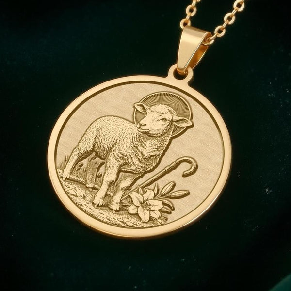 Agnus Dei Necklace: 14K Gold, Lamb of God Coin, Christian Jewelry - View 2