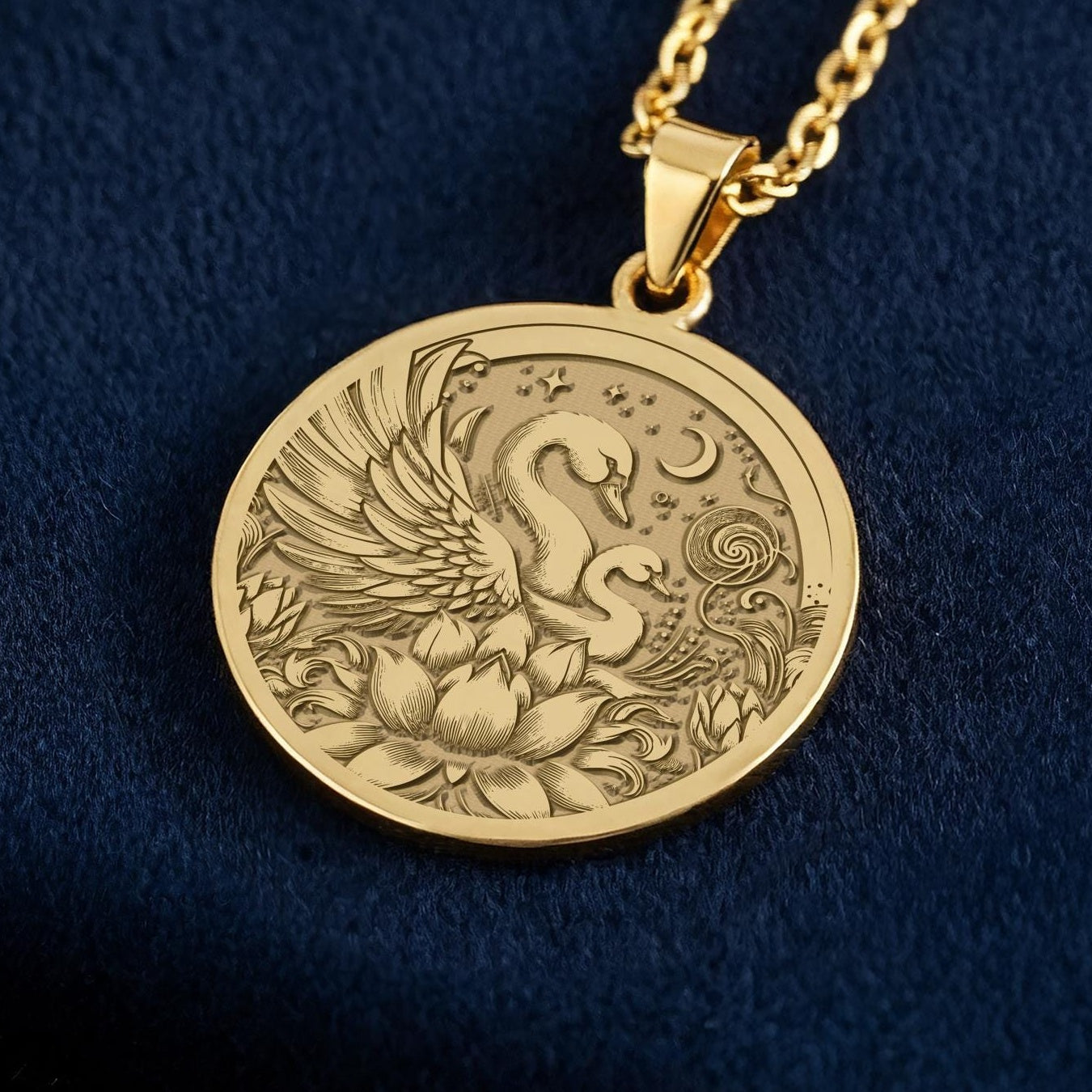Swan Family Necklace: 14K Gold, Mother and Child Pendant, Maternal Love Jewelry - View 2