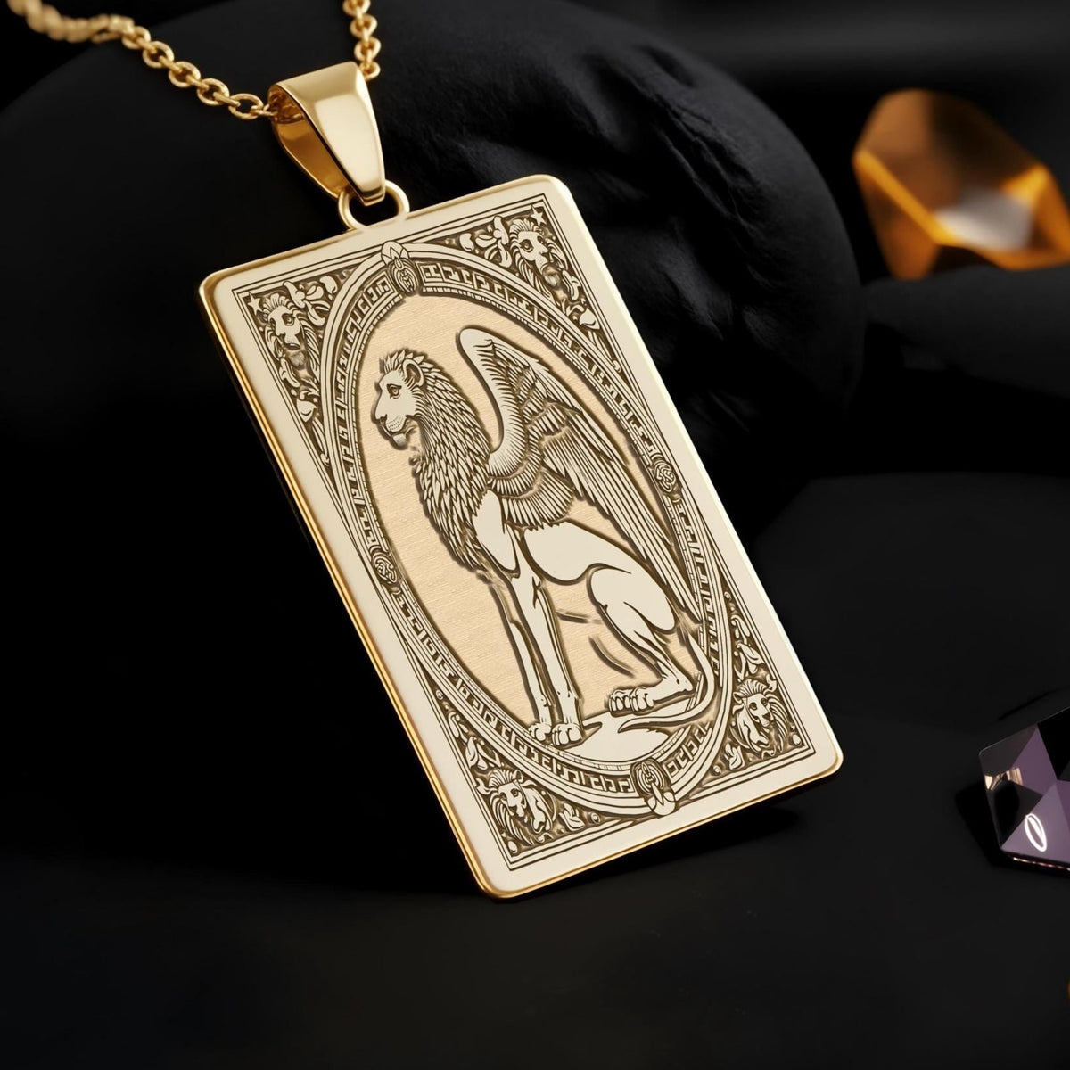 Venice Lion Tarot Pendant: 14K Gold Personalized St Mark Necklace - View 2