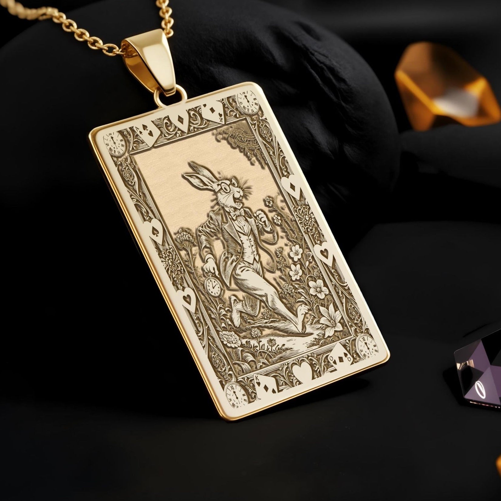 White Rabbit Necklace: 14K Gold, Wonderland Charm, Literary Jewelry - View 2