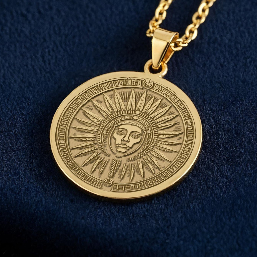 Inti Sun God Pendant Necklace: 14K Gold, Inca Sun Charm, Peru History Jewelry - View 2
