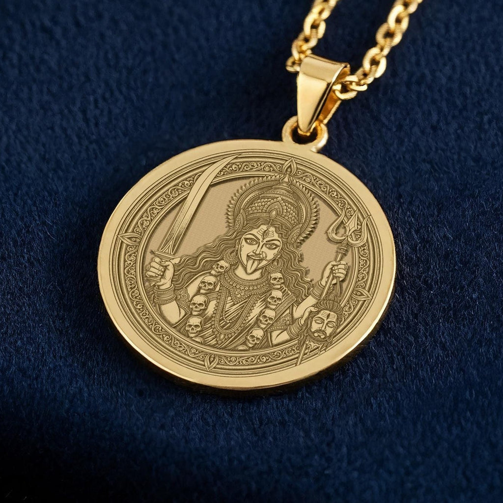 Maa Kali Protection Amulet: 14K Gold Shakti Pendant , Silver Kalika Necklace, Divine Feminine Handmade Jewelry , Tantric Dark Hindu Deity - View 2