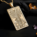 Aztec Warrior Tarot Pendant: 14K Gold Personalized Skull Necklace, History Jewelry - View 2