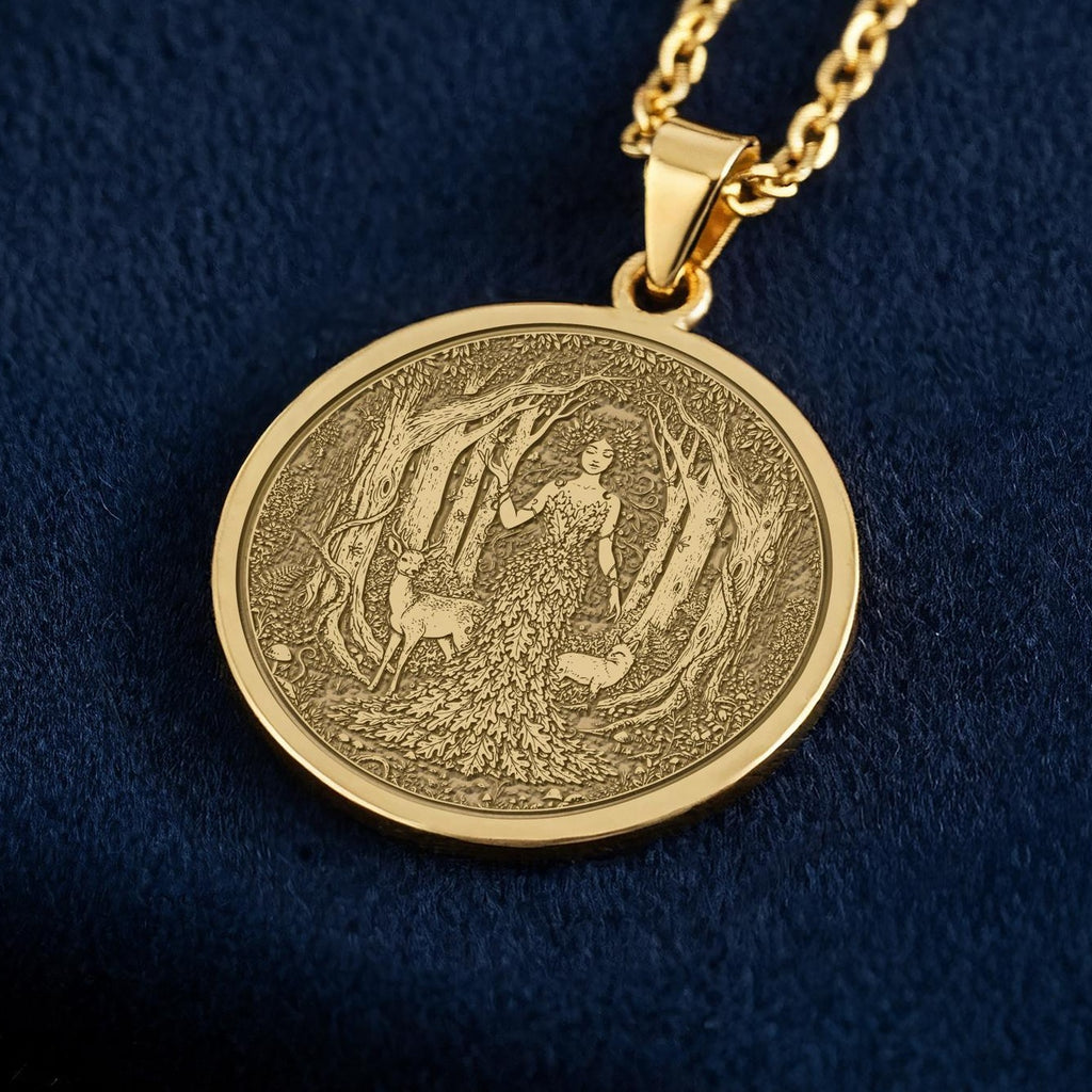 Forest Fairy Necklace: 14K Gold, Woodland Nymph Coin Pendant, Nature Fantasy Jewelry - View 2